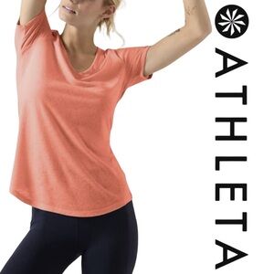 NWT | ATHLETA | SCOOP V-NECK SHORT SLEEVE BREEZY TEE TOP | SUNSET GLOW | XL